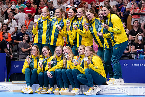 Women's water polo: Australia's team celebrate after winning silver